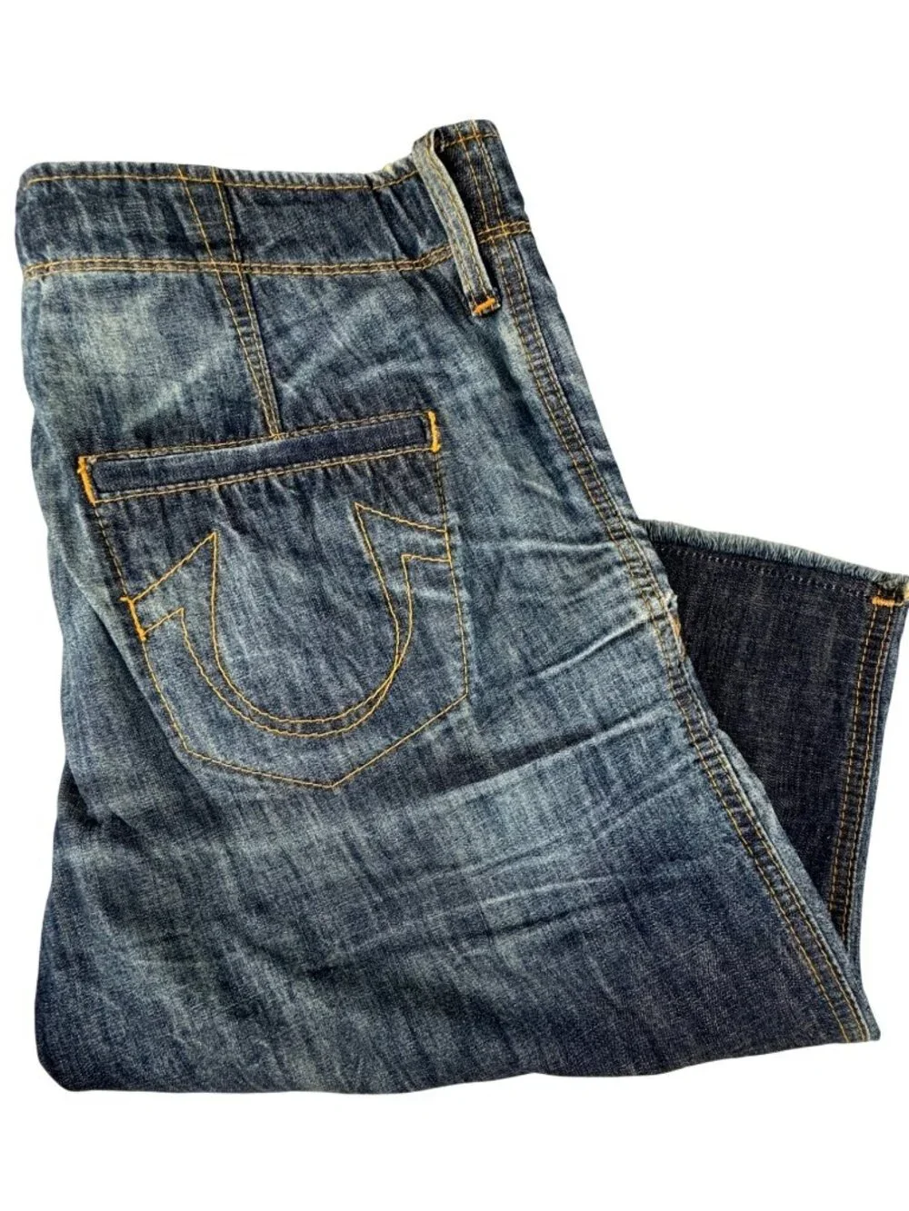 Denim Shorts True Religion 32 Austin Distressed Button Fly Bermuda Retro Y2K